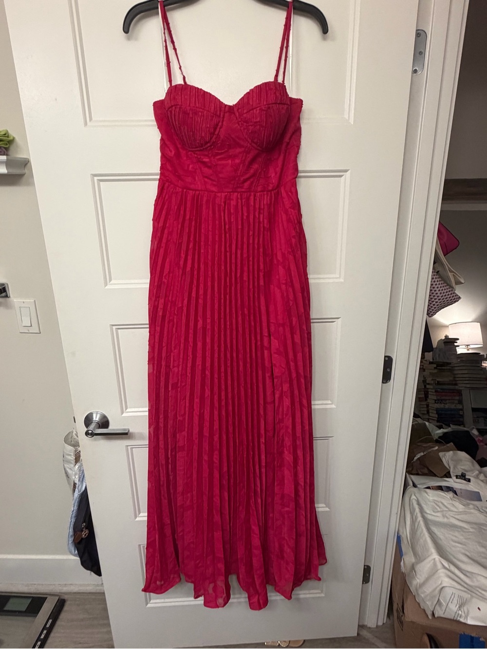 Lulu's Hot Pink Pleated Maxi Dress